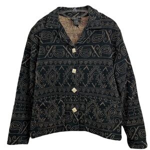 Daniel K Southwest Embroidered Tapestry Buttoned Jacket Art Wear Black Size S